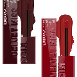 PERPAA Velvet Kiss Set Of 2 Matte Liquid Lipsticks- 3.5 ml Each- Maroon - Bright Maroon-13
