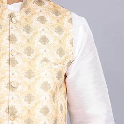 Sadree Mandarin Collar Dupion Silk Kurta And Churidar With Nehru Jacket Set image 2