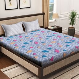 Myntra Elegant Homes Blue & Pink Printed 300 TC King Bedsheet Set 2.50 m x 2.25 m-image-86