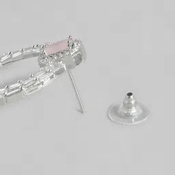 Anouk Silver-Plated American Diamond Studded Circular Drop Earrings image 2