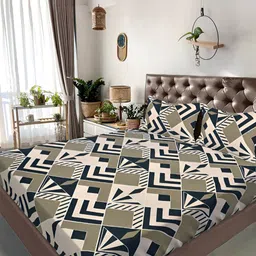 Myntra Elegant Homes Cream-Coloured Geometric 300 TC Super King Bedsheet Set-2.7mX2.7m-image-36