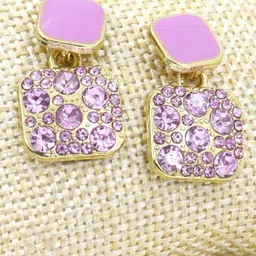 VAGHBHATT Gold-Plated Crystal Rhinestone Studded Square Drop Earrings-7