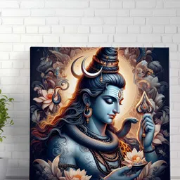 SAF Blue & Gold-Toned Lord Shiva Religious Canvas Wall Art-image-66