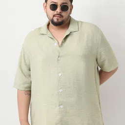 Urbano Plus Men Plus Size Oversized Fit Textured Cuban Collar Cotton Casual Shirt-image-29