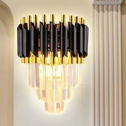 KINIS Black & Gold-Toned Textured Metal Abstract Shaped Shaped Wall Lamp-11