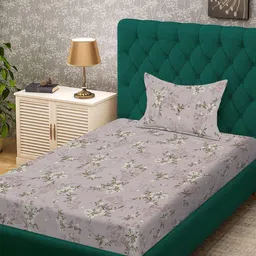 KLOTTHE Brown Floral 300 TC Single Bedsheet with 1 Pillow Covers-image-110