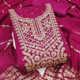 KALINI Embroidered Art Silk Unstitched Dress Material-image-94