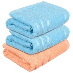Kuber Industries Set Of 3 Blue & Orange-Coloured Striped Cotton Face Towels-10