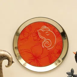 vedas Mystic Indiana Red & Gold Toned Ganesha Printed Wall Plate-image-28