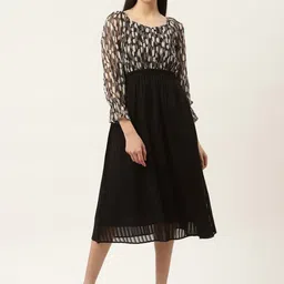 Moda Rapido Print Puff Sleeve Georgette A-Line Midi Dress-picture-47