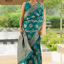Subham Woven Design Zari Silk Blend Banarasi Saree-image-49