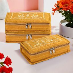 Kuber Industries Yellow 3 Pieces Embroidered Jewellery Organisers-60