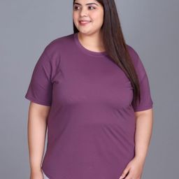 IN Love Women Plus Size Solid Round Neck Cotton T-shirt-image-94