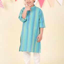 Fabindia Boys Striped Band Collar Cotton Straight Kurta-image-101