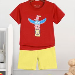 HELLCAT Boys Animal Graphic Printed Round Neck T-Shirt With Shorts-picture-0