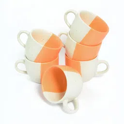 FABINALIV Orange & White Textured Ceramic Matte Cups Set of Cups and Mugs image 4