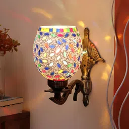 Devansh Gold-Toned & White Textured Metal Traditional Wall Lamp-33