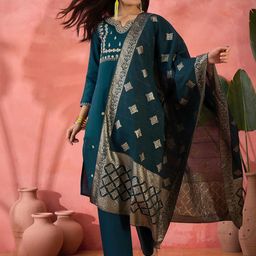 Maroosh Women Bandhani Embroidered Regular Kurta with Pyjamas & Dupatta-image-42