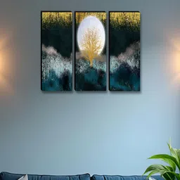 SAF Blue & White 3 Pieces Floral and Botanical Synthetic Wood Wall Paintings-image-93