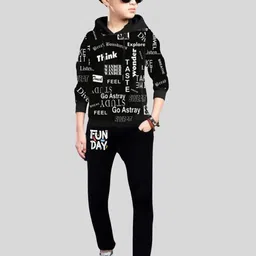 TICOSS Boys Typography Printed Hooded Neck T-shirt With Trousers-image-43