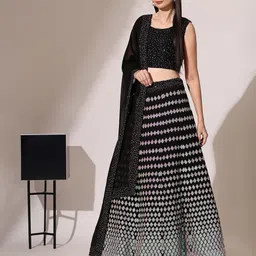 Fabcartz Embellished Sequinned Semi-Stitched Lehenga & Unstitched Blouse With Dupatta image 5
