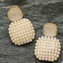 KRENOZ Gold-Plated Pearls Beaded Square Shaped Drop Earrings-image-69