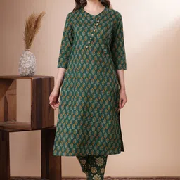 FASHOR Ethnic Motifs Printed Pure Cotton Kurta With Trousers-image-38