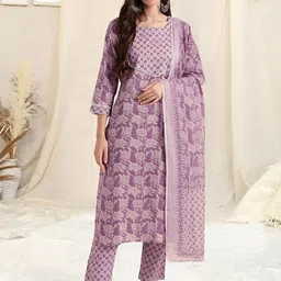 GEKHA Women Ethnic Motifs Printed Cotton Kurta with Trousers & Dupatta-27