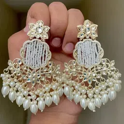 MEIRA JEWELLERY Gold-Plated Kundan Studded & Beaded Contemporary Drop Earrings-picture-6