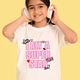NUSYL Girls I Am A Super Star Printed Round Neck Short Sleeves Oversized T-shirt-3