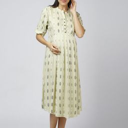 MeeMee Floral Printed Applique Maternity A-Line Midi Dress-picture-3