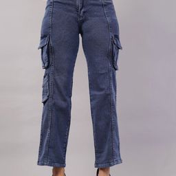 RODEX CLOTHING Women Cotton High-Rise Light Fade Flared Cargo Styles Jeans-image-54