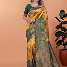 V3 FASHION STUDIO Women Ethnic Motifs Woven Design Art Silk Banarasi Saree-image-62