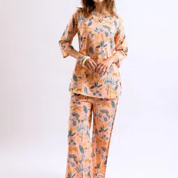 FEATHERS CLOSET Peach Kingdom Printed Round Neck Cotton Co-Ord Set-image-71