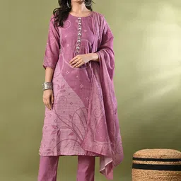 HARIKS Women Floral Printed Regular Linen Kurti with Trousers & Dupatta-picture-9