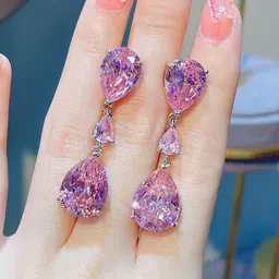Jewels Galaxy Silver-Plated American Diamond Studded Teardrop Shaped Drop Earrings-10