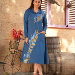 Golden Mirror Women Floral Embroidered Fit & Flare Dress-image-27