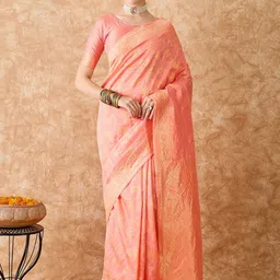 MANVAA Embellished Zari Silk Blend Fusion Banarasi Saree-picture-17