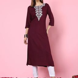 anouk rustic Anouk Marron Ethnic Motifs Embroidered Thread Work Round Neck Straight Kurta-picture-32