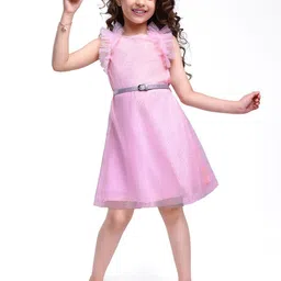 Hola Bonita Girl's Embellished Sequined Flutter Sleeves Fit & Flare Dress-picture-20