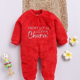 Moms Love Infant Girls Cotton Faux Fur Embroidered Sleepsuit-image-17