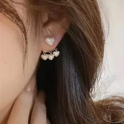 TheVineGirl Korean Studded Heart Tassels Shiny Stud Earrings-picture-46