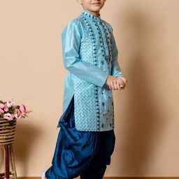 NFC CREATION Boys Ethnic Motifs Embroidered Regular Thread Work Dupion Silk Kurta with Patiala image 2