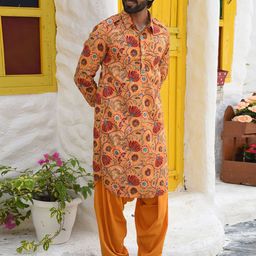 Laalzari Men Floral Printed Pathani Kurta with Harem Pants-picture-25