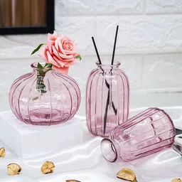 Ekhasa Pink & Transparent 3 Pieces Textured Glossy Glass Bud Vases-39