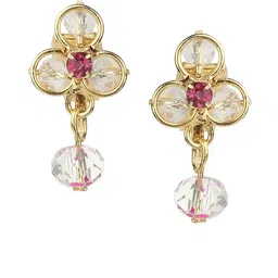 FirstBlush Gold-Plated Cubic Zirconia Studded Clip On Floral Drop Earrings-image-91