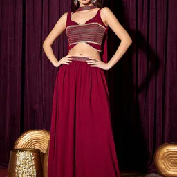 indo street Embroidered Sleeveless Crop Top & Skirt With Dupatta Co-Ords-26