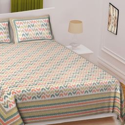 Texstylers Green & Peach-Coloured Ethnic Cotton 220 TC Queen Bedsheet Set-2.74mx2.28m-15