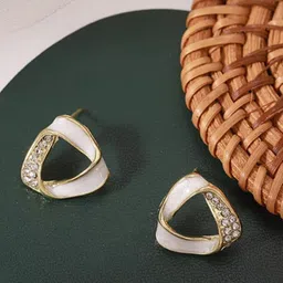 SUBHAGALANKAR Gold-Plated Artificial Stones Studded Triangular Shaped Enamelled Studs-3