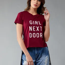 Mast & Harbour Women Typography Printed Pockets Slim Fit T-shirt-picture-35